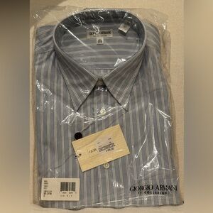 Giorgio Armani Men's Shirt in Blue and White Stripes